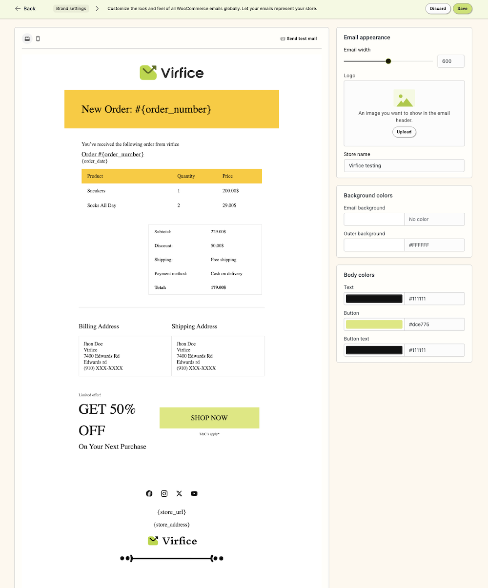 Virfice brand settings
