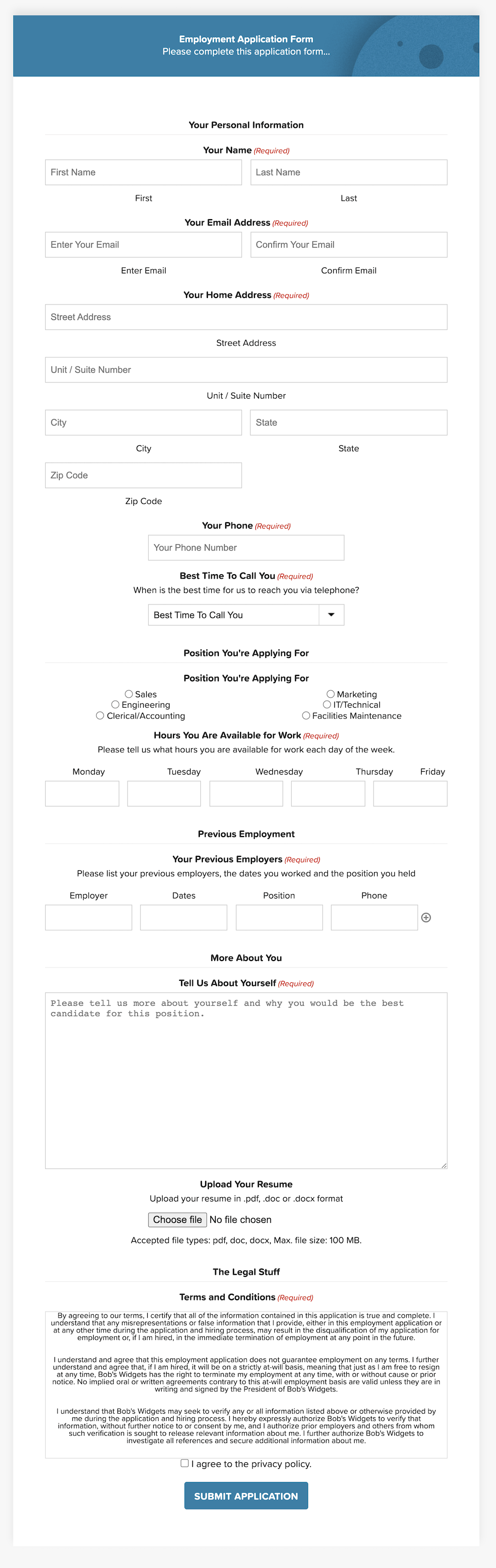 Job Application Form With Gravity Forms