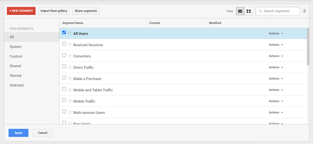 Add segment in Google Analytics