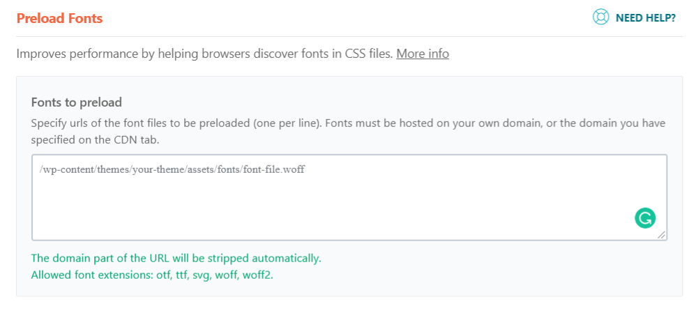 preload fonts with WP Rocket plugin