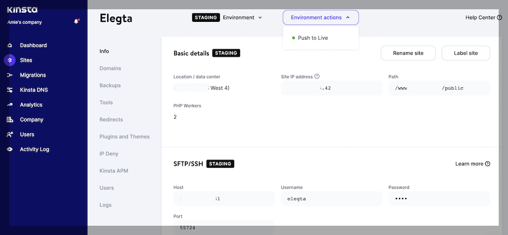Staging Environment In Kinsta - MyKinsta