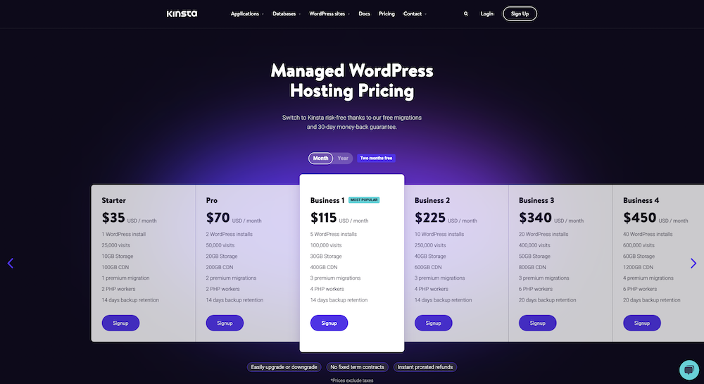 Kinsta pricing plans