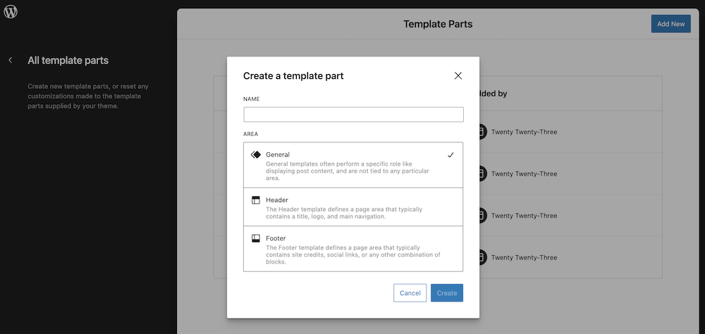 Create a custom template part