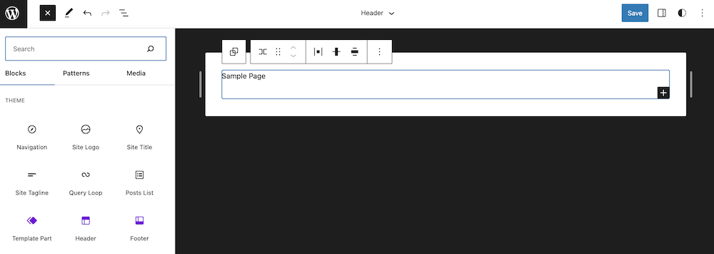 Create a menu with a WordPress block theme