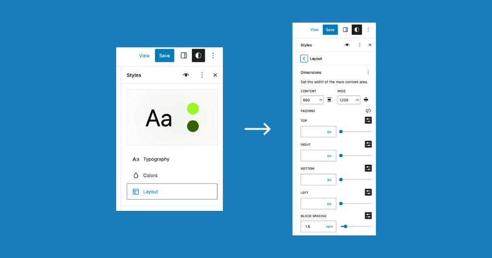 Layout settings in WordPress block theme