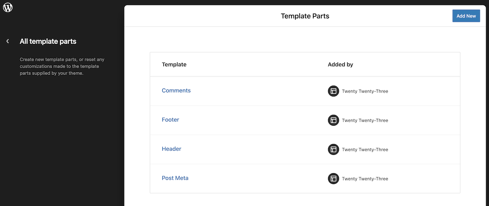 manage all template parts