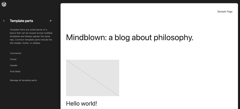 Template parts in a WordPress block theme