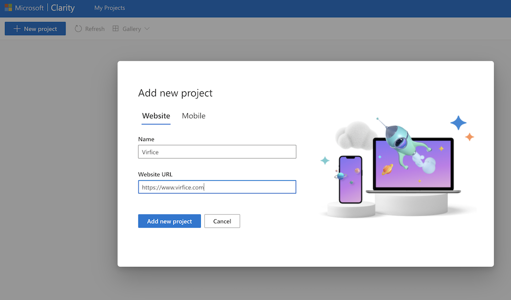 Create a Clarity Project on Microsoft Website