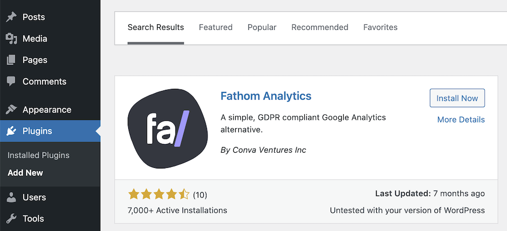 Install Fathom Analytics plugin on WordPress