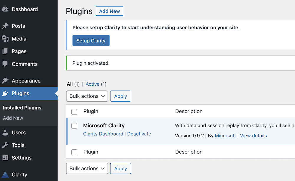 Set Up Clarity on Your Dashboard