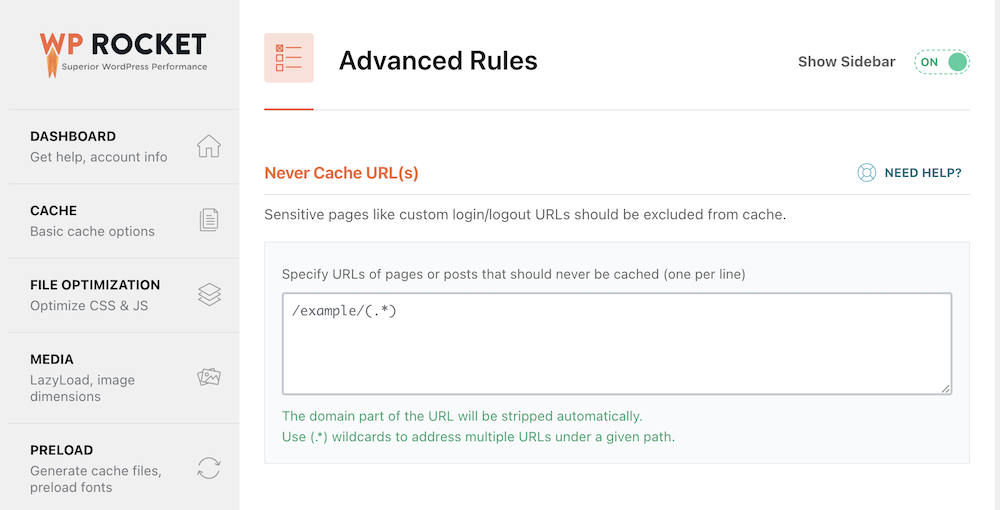 Exclude Pages From Caching With Page URLs in WP Rocket