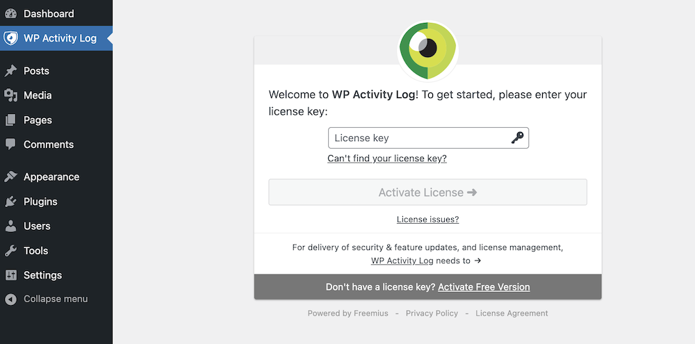 Activate WP Activity Log License