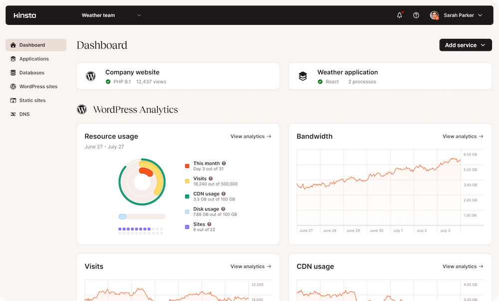 My Kinsta Dashboard