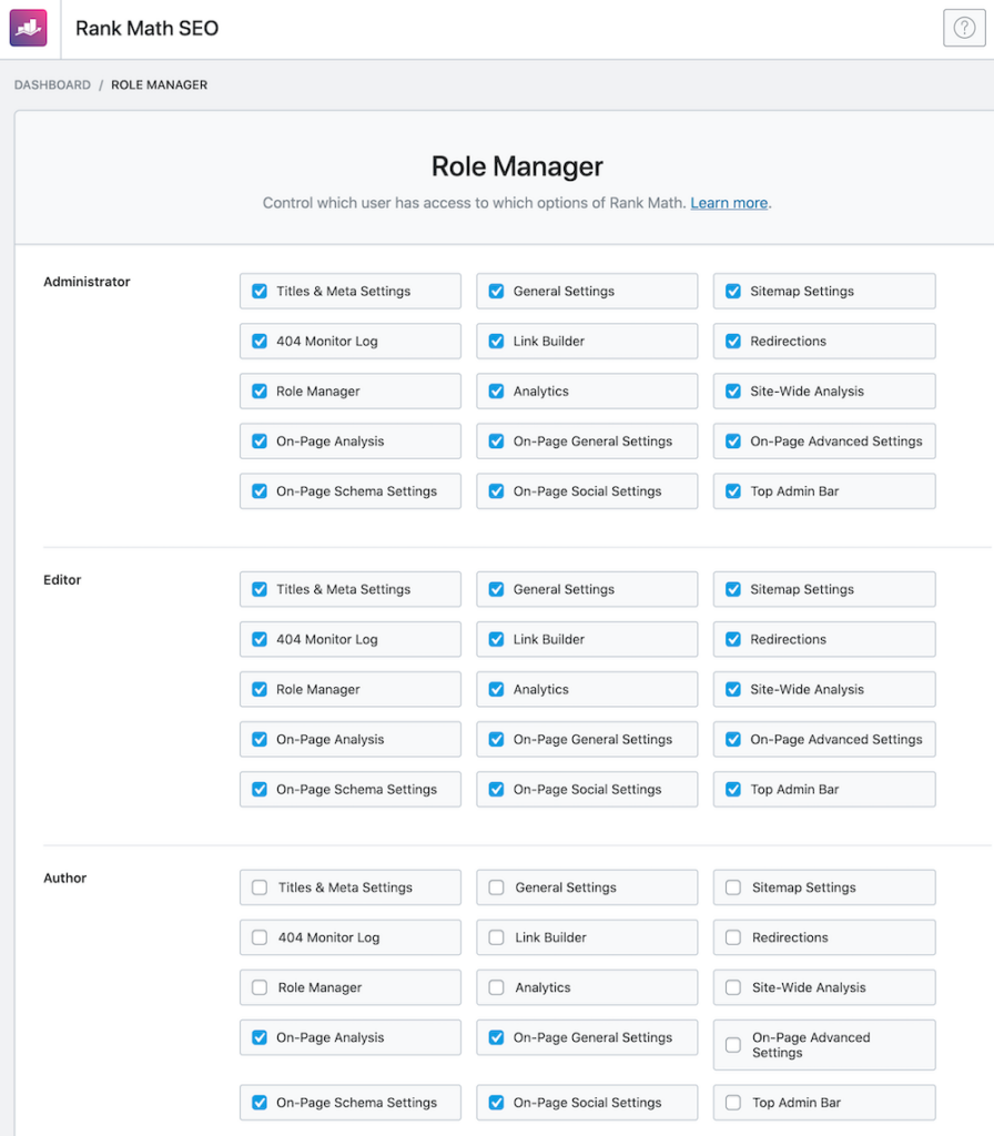 Role Manager in Rank Math