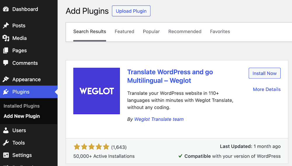 Step 1: Install Weglot Plugin on Your WordPress Site