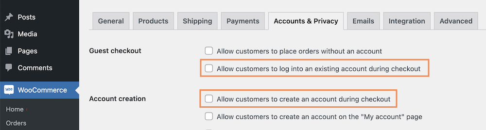 Allow customers to log into an existing account during checkout