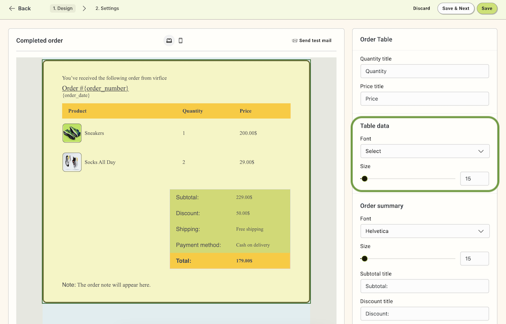 Customize the Order Table