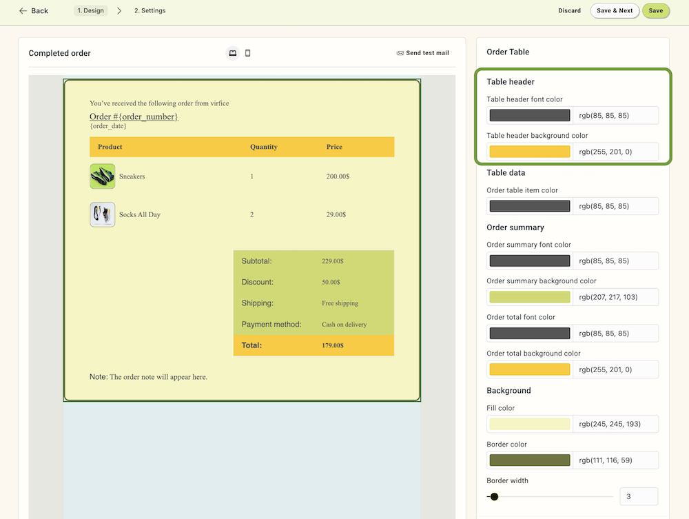 Customize the Order Table