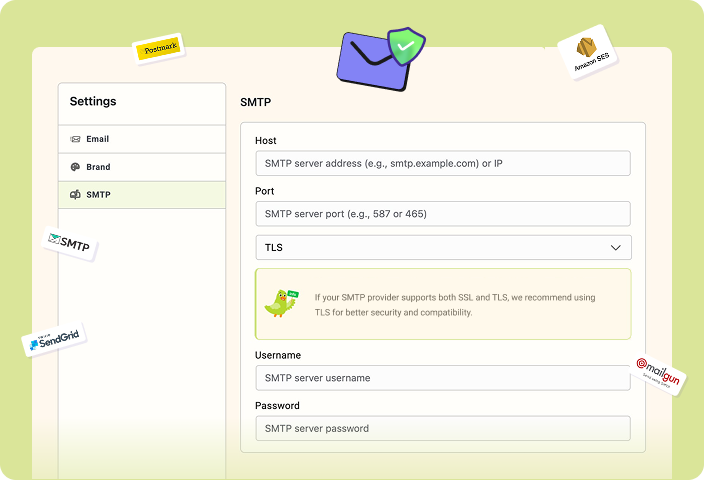 Connect your SMTP solution without any extra plugins