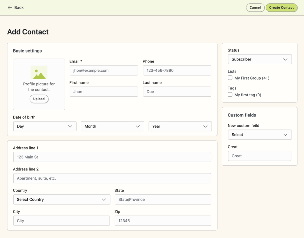 manual contact creation