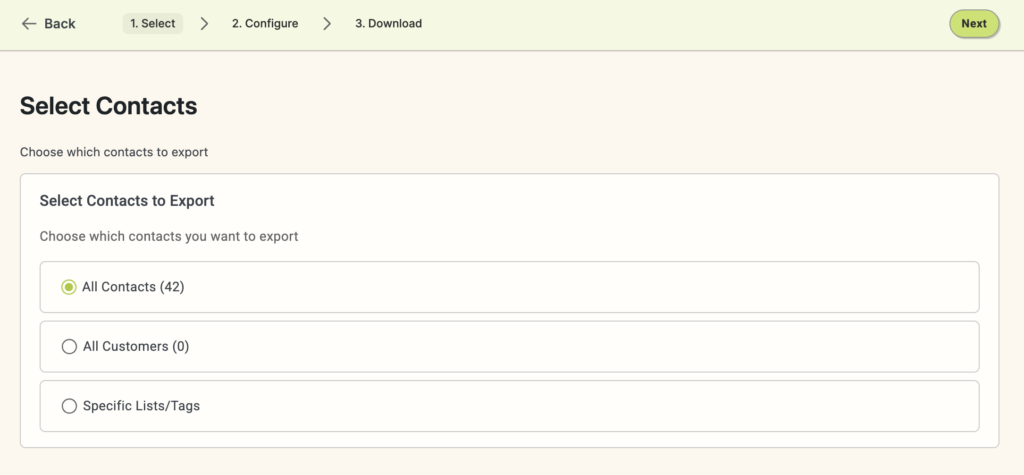 Decide the contacts to export: