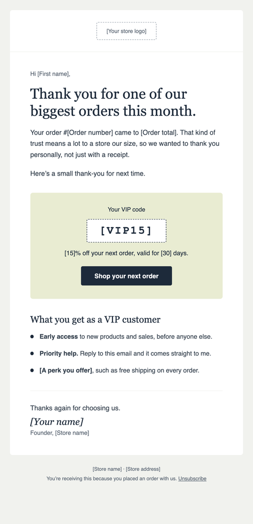 Send WooCommerce Emails Based on Order Value - example email design