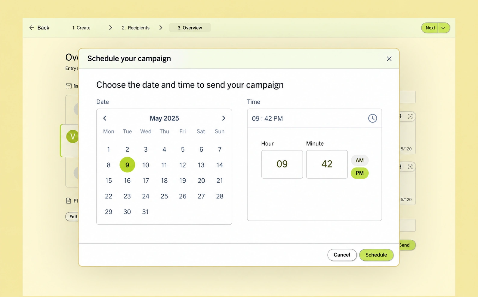 Send and schedule campaign